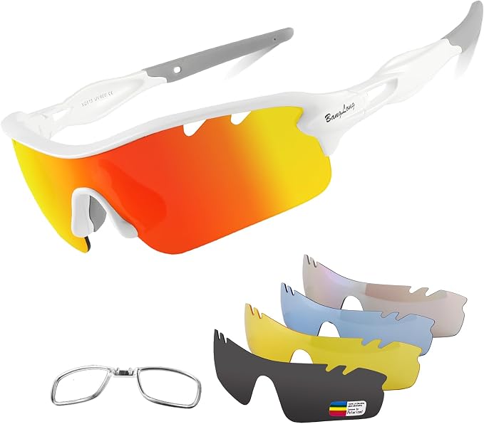 BangLong Polarized Cycling Sunglasses for Men Women, 26g Sports Sunglasses with 5 Lenses for Running Fishing Baseball Driving