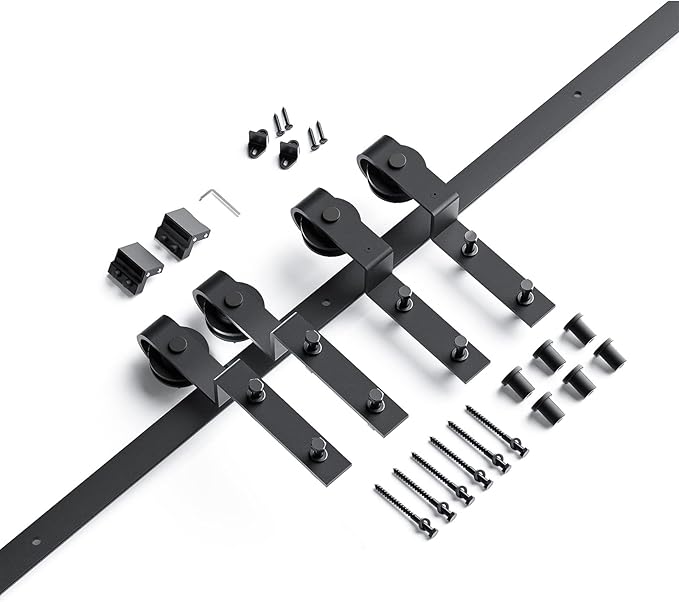 EaseLife 7.5FT Bypass Double Sliding Barn Door Hardware Kit,Single Track, Slide Smoothly Quietly, Easy Install， (7.5FT Track Kit for Double 50" Wide Door)