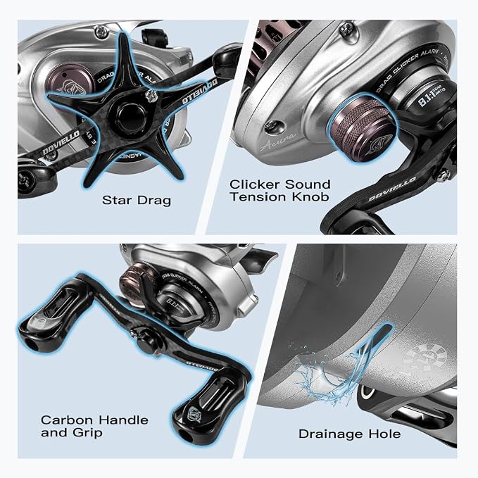 HICC50 Compact Baitcaster Fishing Reels - 4.7oz Ultra Smooth Bait Finesse Casting 30 Magnetic Brake, 7.1:1/8.1:1 Ratio10+1 Double Shield Bearing for Saltwater Freshwater with Dual spools