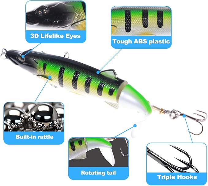 Bass Fishing Lures, Jointed Swimbait Glide Bait for Bass, Trout & Pike – Lifelike Fishing Lure with 3D Eyes, Built-in Rattle Chamber, Triple Hook – Realistic Fishing Lures for Freshwater & Saltwater
