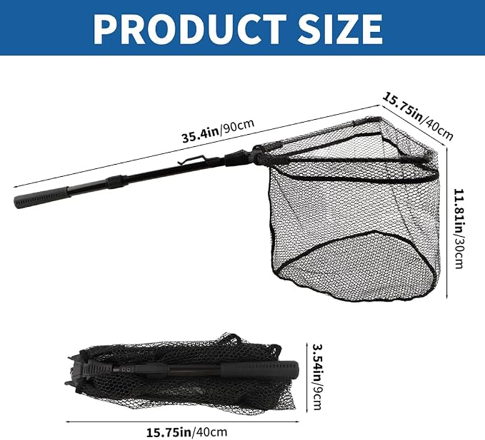 Floating Fishing Net with Telescoping Pole Handle 17-27 inch, Collapsible Fish Landing Net for Easy Transport & Storage,Ultralight Long Fish Net,Freshwater,Saltwater Fishing Gear