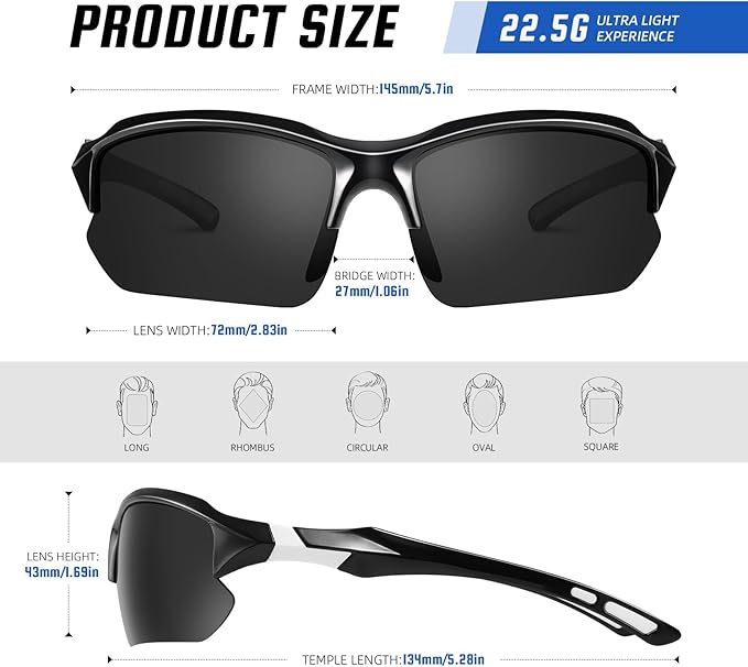XVXV 3 Pack Polarized Sports Sunglasses for Men, UV Protection Half Frame Sunglasses Comfortable for Running Cycling Driving
