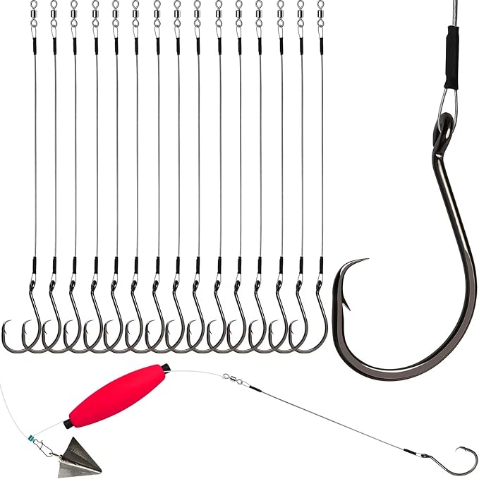 Dovesun 30PCS/20PCS Circle Hooks Fishing Pre-Rigged Catfish Rig for Saltwater Freshwater Catfish Hooks with Wire Leader 2/0 4/0 6/0 8/0 10/0