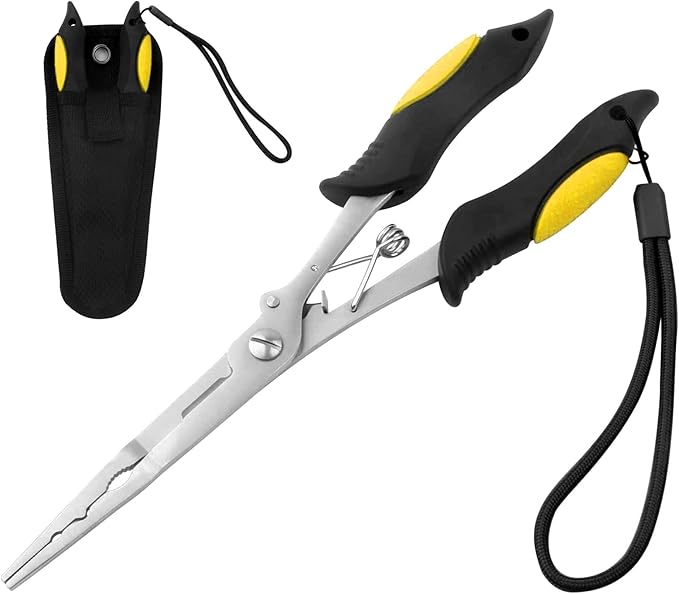 Hikary Long Nose Fishing Pliers,Ice Fishing Gear,Stainless Steel Hook Remover Braid Cutter Rustproof Fishing Multi-Tools Fishing Gripper for Freshwater Saltwater