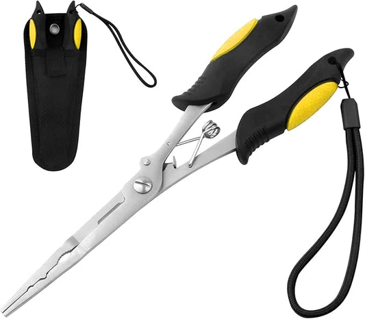 Hikary Long Nose Fishing Pliers,Ice Fishing Gear,Stainless Steel Hook Remover Braid Cutter Rustproof Fishing Multi-Tools Fishing Gripper for Freshwater Saltwater
