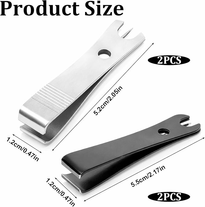 2Pcs Black Silver Stainless Steel Fishing Line Cutter Nipper with Hook Eye Cleaner Pin, Multi Functional Fly Fishing Tool, Compact Fishing Line Scissors (51 * 11.5mm)