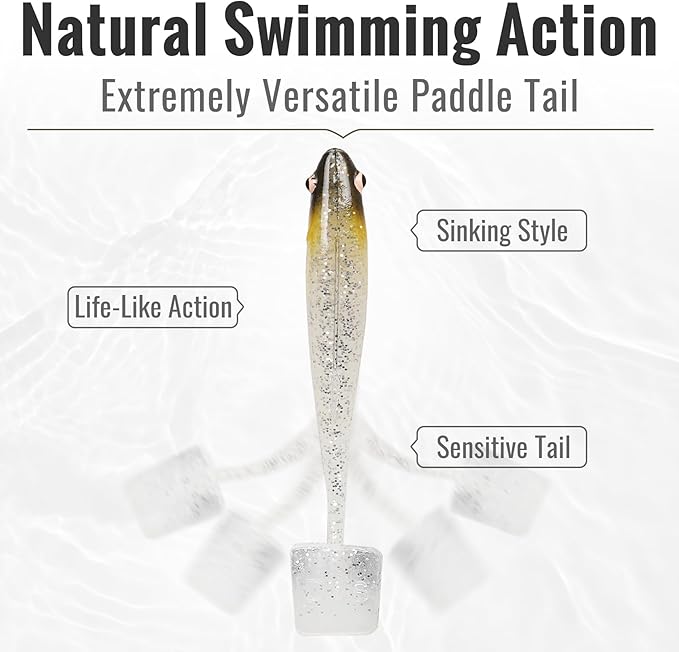 TRUSCEND Shadtale Easy Catch Soft Fishing Lures, Unique Vibration and Action for Various Rigs, Paddle Tail Swimbaits Trailer for Bass, Trout, Crappie, Walleye, Redfish, Saltwater & Freshwater Fishing