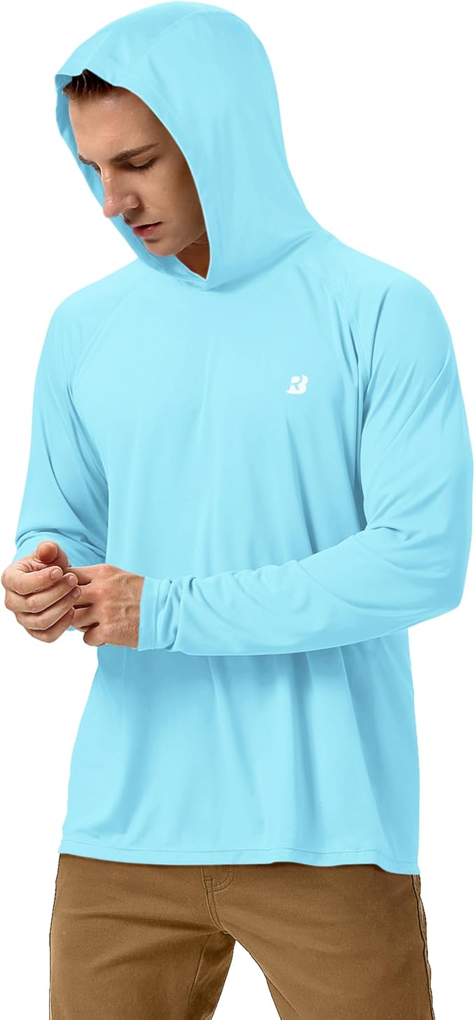 Roadbox UPF 50+ Fishing Shirts for Men, Long Sleeve UV Sun Protection Hoodie, Outdoor Hiking Running Swimming Rash Guard
