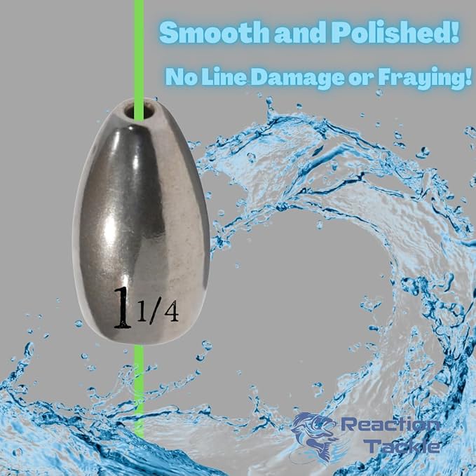 Reaction Tackle Tungsten Flipping Weights for Bass Fishing - Sinkers for Punching Heavy Cover - Fresh & Saltwater - Texas/Carolina Rigs - Size Stamped