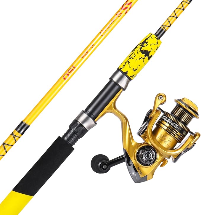 Sougayilang Spinning Reel and 2-Piece Fishing Rod Combo, Durable Graphite & Fiberglass Rod, Split-Grip Cork Handle,Right/Left Handle Position