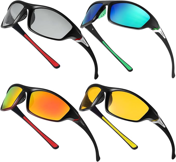 TOODOO 4 Pairs Men Polarized Sunglasses with UV Protection Driving Glasses Sports for Sport Outdoor Activities