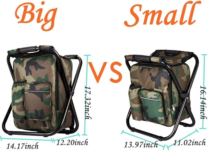 FCFKUK Bright starl Upgraded Large Size 3 in1 Multifunction Fishing Backpack Chair, Portable Hiking Camouflage Camping Stool, Folding Cooler Insulated Picnic Bag Backpack Stool