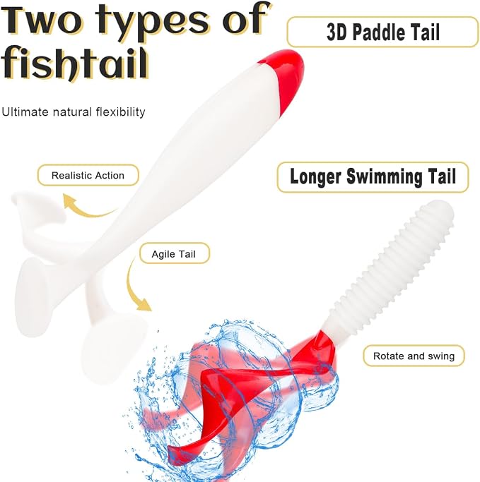 30pcs Soft Plastic Fishing Lures Paddle Tail Swimbaits Soft Baits Lure for Bass Crappie Trout Shad Freshwater Saltwater Fishing Mixed 3.5 Inch 4.7 Inch Swim Bait Kit with Box