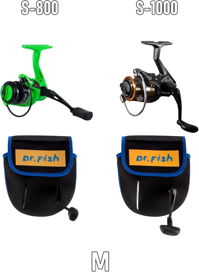 Dr.Fish Spinning Fishing Reel Cover, Fits 1000-6000+, Neoprene Bag with Handle Slot, Spinning Reel Storage Case Pouch Accessories (M(2 Pack, Fits 800-1000))