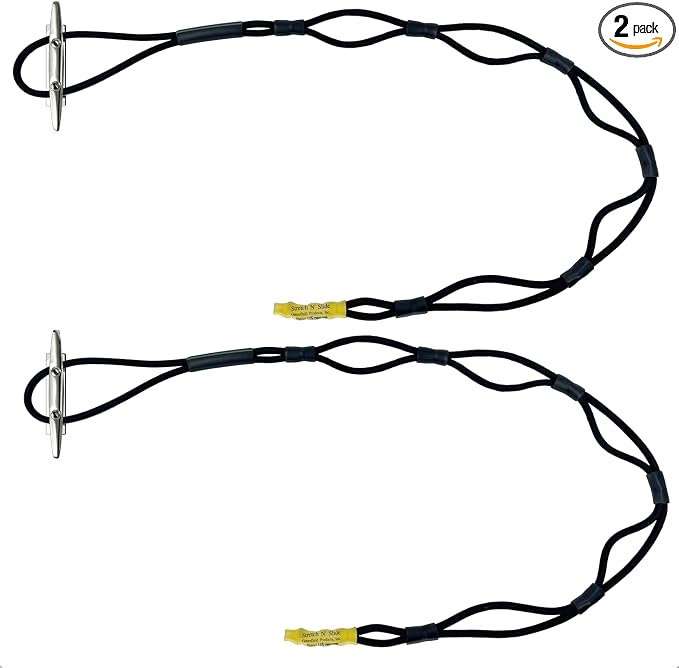Stretch 'n Slide Bungee Dock Lines, 2 Pack, Stretches to 7ft with Adjustable Loops, Ideal for Docking or Rafting, Boats, Jetskis, PWC. Boat Dock Lines with Loop.