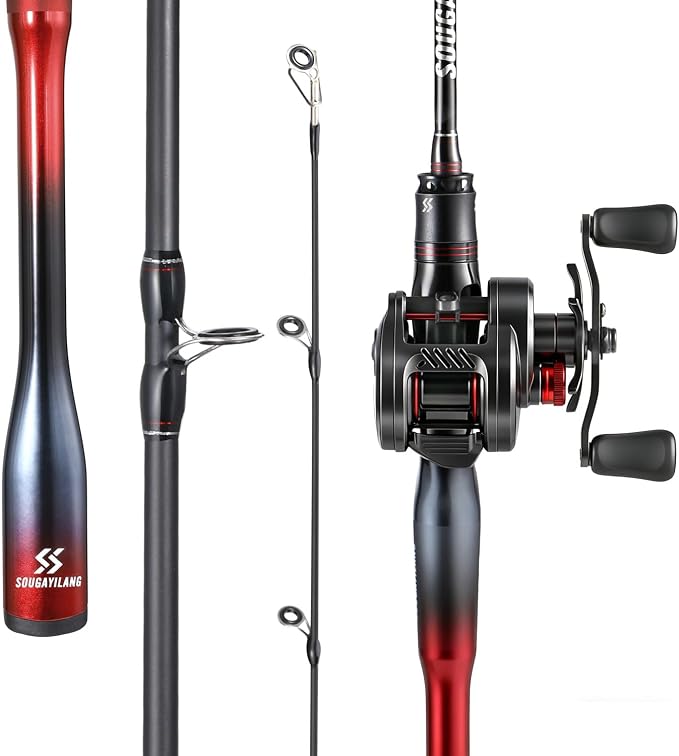 Sougayilang Baitcasting Reel and Rod Combo, Digital Control Braking System Anti-Backlash Roun Baitcasting Reel with Portable 2-Piece Lightweight Casting Rod for Freshwater