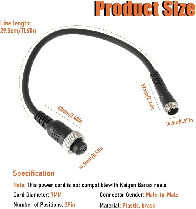1.5FT Rust-Proof Power Cord Electric Fishing Reel Battery Power Cable 800MJ Electric Winch Power Supply line fit for Daiwa Shimano Fishing Reel Super Air Cord BM LB Prof PrB ProS