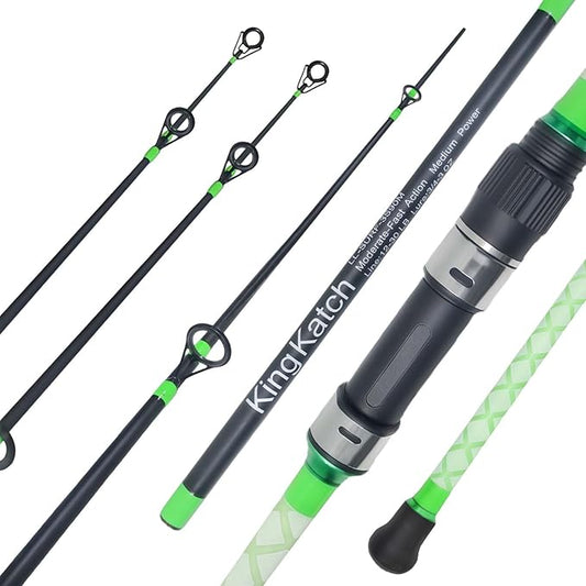Surf Spinning Fishing Rod 9'/10'/11'/12', 3-Piece Carbon Fiber Saltwater Rod with 2 Tips, Lightweight High-Sensitivity Long-Cast Shore & Beach Casting Rod for Pier Surf Fishing