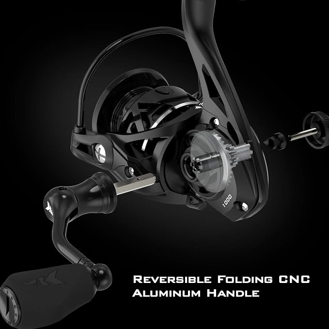 KastKing Zephyr Spinning Reels – 7+1/6+1 BB – Carbon Fiber Drag – Stainless Steel Shaft – Aluminum & CNC Spool – Black/Green/Orange – Sizes 500/1000 SFS – ICE Fishing Ready Reels!