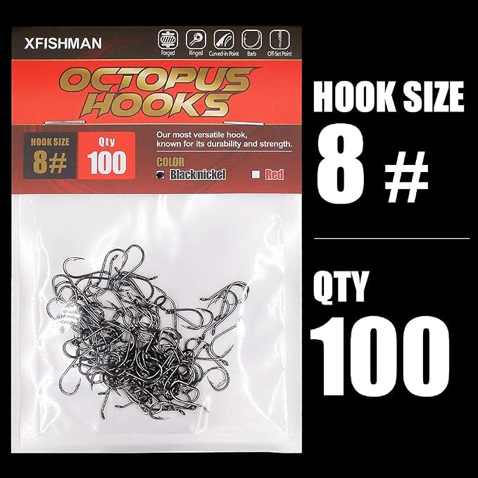 Octopus-Hook-Fishing-Beak-Circle-Hooks-Freshwater-Red-Black-100-50 Pack