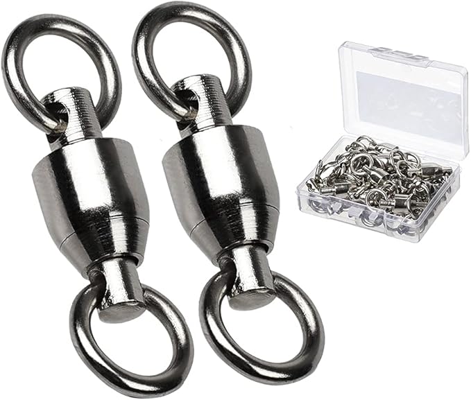 AMYSPORTS Barrel Ball Bearing Swivel Saltwater Rolling Fishing Swivels Stainless Steel High Strength Connector Bearings Solid Welded Rings Black Nickel