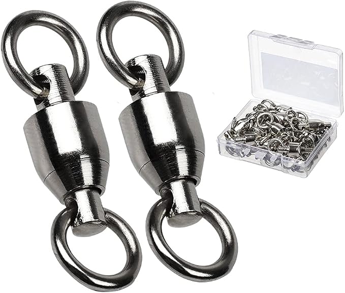 AMYSPORTS Barrel Ball Bearing Swivel Saltwater Rolling Fishing Swivels Stainless Steel High Strength Connector Bearings Solid Welded Rings Black Nickel