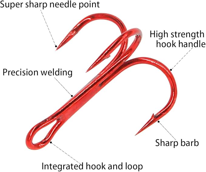 200 Pack Fishing Treble Hooks Kit High Carbon Steel Hooks Strong Sharp Round Bend with Split Rings for Lures Baits Saltwater Freshwater Fishing Size 2# 4# 6# 8# 10#