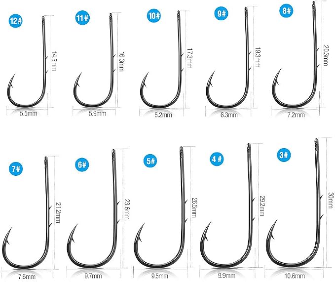 DONQL Bait Holder Hooks, 600Pcs Double Barbed Fishing Hooks 3#-12# Carp Single Fish Hook Kit Fly Fishing Accessories Carbon Steel Jig Sea Hooks for Live Bait Freshwater Saltwater (600PCS)