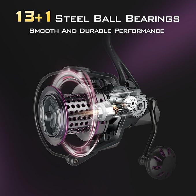 THKFISH Saltwater Spinning Reel 10000 Surf Fishing Reels Saltwater,13 +1 BB,45LB Max Drag,Ultra Smooth Heavy Duty Reel with CNC Aluminum Spool Reels for Long Cast