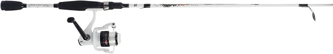 Abu Garcia 6’ Ike Dude Youth Fishing Rod and Reel Spinning Combo, 2-Piece Rod, Size 30 Reel, Right/Left Handle Position,White