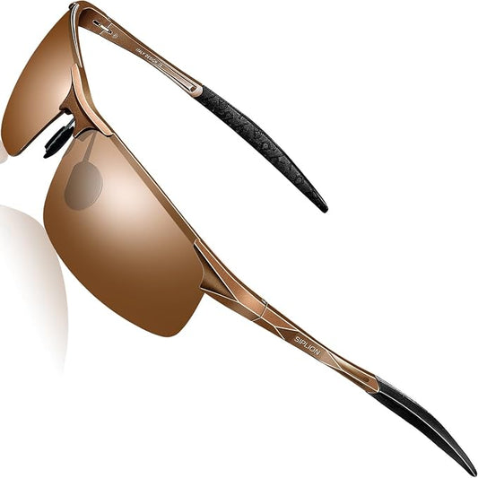 SIPLION Polarized Sunglasses Men Sports: UV Protection Ultra Light Al-Mg Metal Frame Ideal For Driving Fishing Running Golf