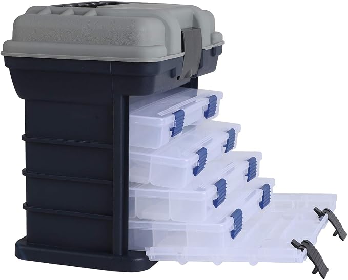 KINJOEK Fishing Tackle Box Kit, Portable 4 Layers Fishing Accessory Box Case, Fishing Tackle Storage for Fresh Water and Salt Water