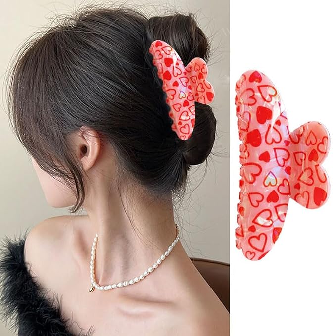 1 Pack Heart Hair Claw Clips Red Heart Hair Clips for Anniversary Hair Accessories Large Acrylic Hair Jaw Clips Strong Hold Laser Hair Clamp Clips for Women Hair Supplies