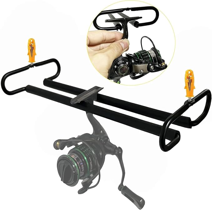 AUXPhome Metal Fishing Reel Display Rack, Fishing Reel Ceiling Mount Storage Rack Spinning Reel Organizer Holder for Garage, Cabin and Basement, Holds 3 Fishing Reel（No Spinning Fishing Reel）