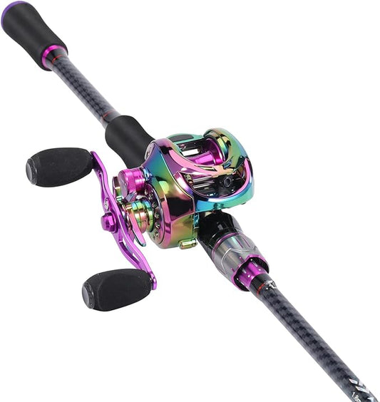 Sougayilang Baitcasting Fishing Combos, Carbon&Glass Fiber Composite 2 Piece Fishing Rods with Casting Reel- 6'0"