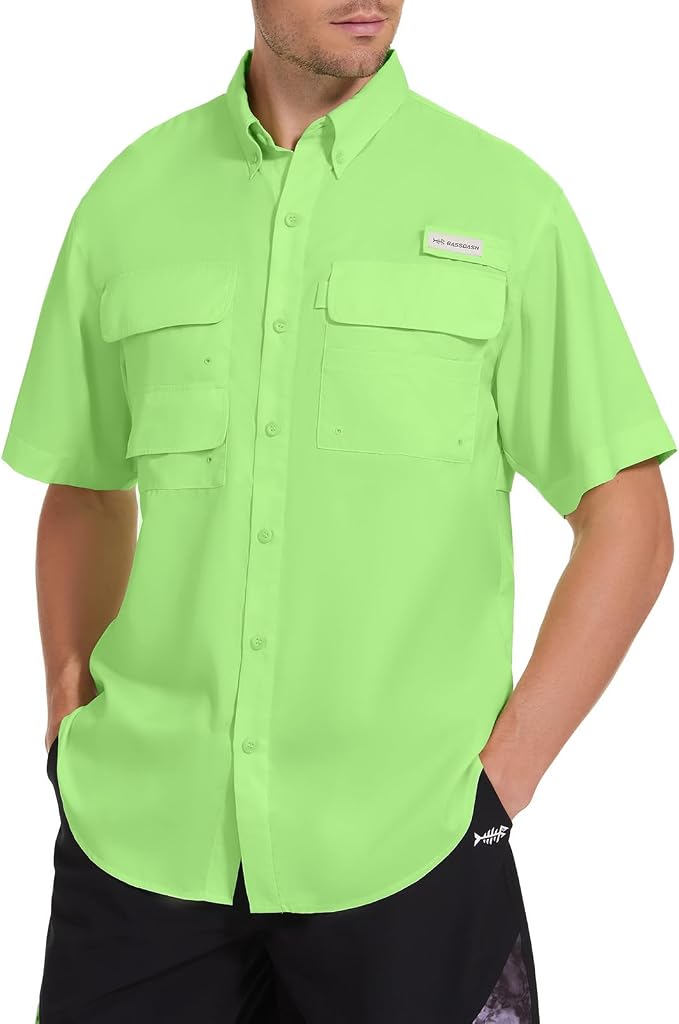 Bassdash UPF 50 Men’s Fishing Dress Shirt Button Down Woven Short Sleeve Outdoor