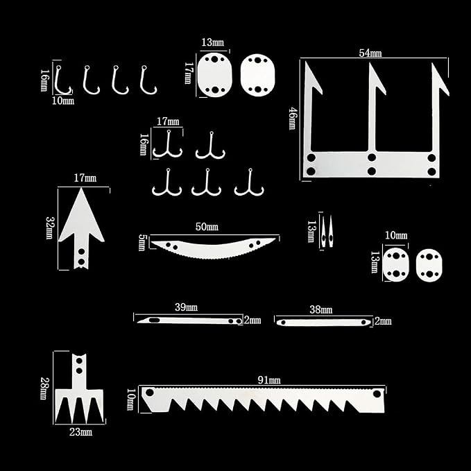 Survival Multi Tool Card Stainless Steel Fishing Gear with Fishhooks for Outdoor Camping Backpacking Travel Durable Portable Fishing Accessories Silver 10x6.5cm 4 Pack