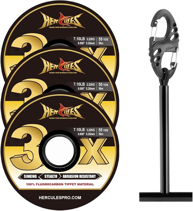 HERCULES Fly Fishing Tippet 3 Pack with Fly Tippet Holder, 55 Yards