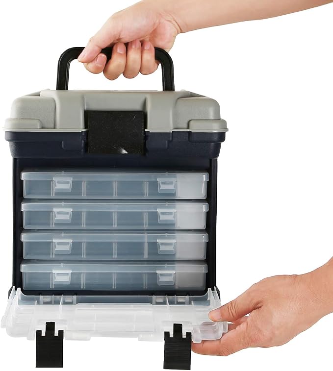 KINJOEK Fishing Tackle Box Kit, Portable 4 Layers Fishing Accessory Box Case, Fishing Tackle Storage for Fresh Water and Salt Water