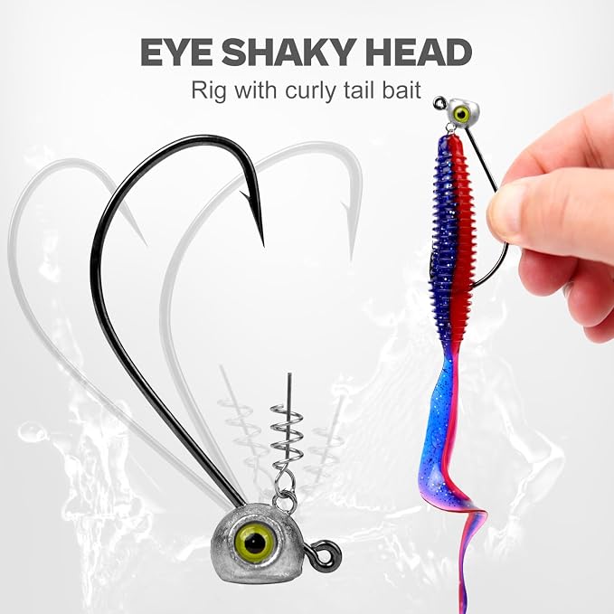 Shaky Head Jigs, Fisheye Stand-up Style Weedless Fishing Jig Heads for Bass (15-Pack) 1/8 3/16 1/4 5/16oz