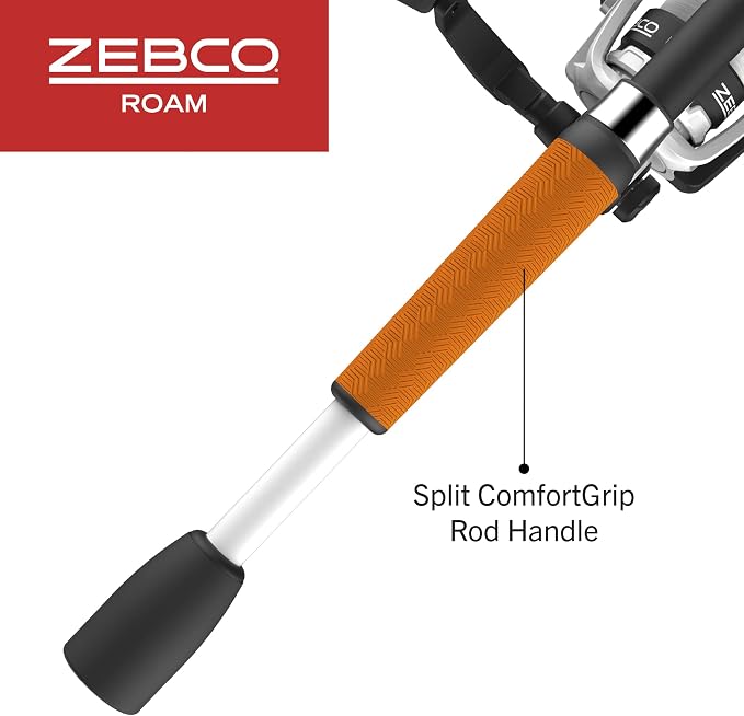 Zebco Roam Spinning Reel and Fishing Rod Combo, 6-Foot Fiberglass Fishing Pole, Split ComfortGrip Handle, Soft-Touch Handle Knob, Changeable Right- or Left-Hand Retrieve