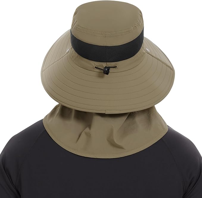 BASSDASH UPF 50+ Breathable Sun Hat with Removable Face Cover and Neck Flap Wide Brim Bucket Hat for Fishing Hiking Men Women