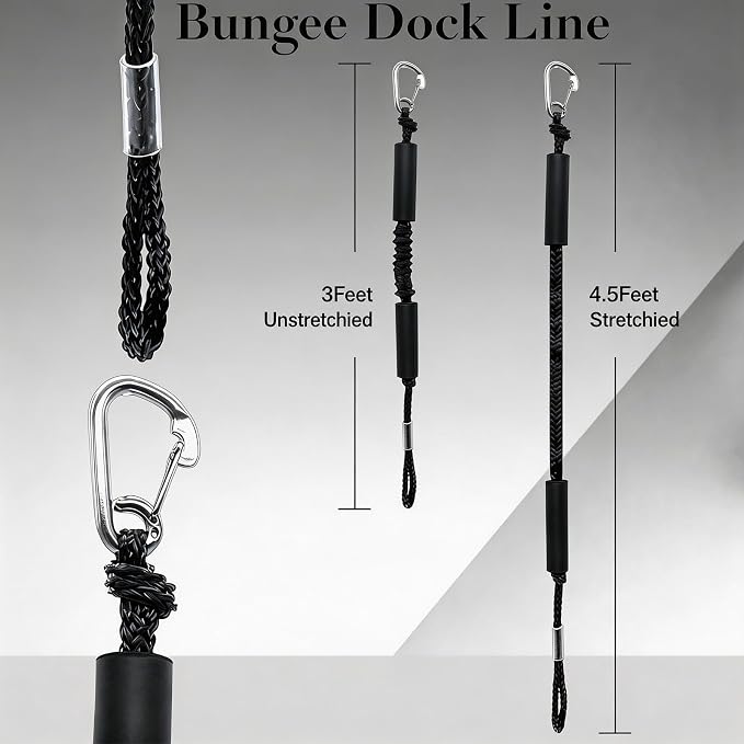2 PK Black Bungee Dock Lines for Boats 3 FT with 316 Stainless Clip Boat Accessories Marine Grade Boat Rope Boating Accessories Boat Dock Lines Jet Ski or PWC Mooring Boat Lines & Dock Ties