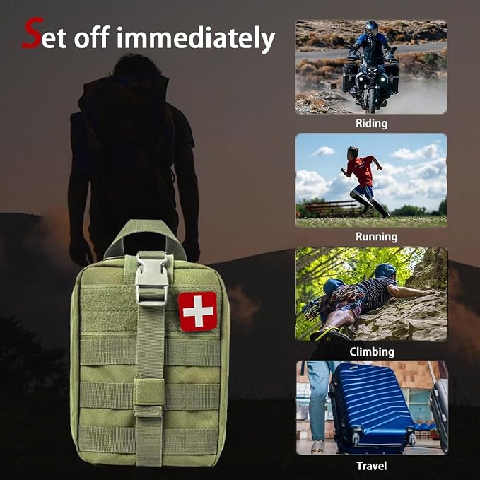 293Pcs/set - First Aid Kit Molle Pouches Emergency Survival Kit Suitable for Outdoor Activities, Home, School, Hiking, Car Travel and Camping - Quick Response First Aid Essentials (Olive Green)