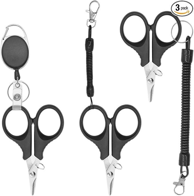 Fishing Line Cutter, Fishing Scissors, Fishing Line Clippers 3-Pack, Stainless Steel with Lanyards for Braided Line and Tackle Box Use