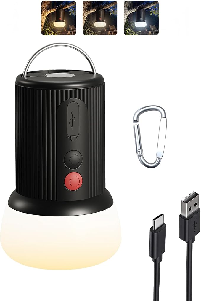 EZVALO LED Rechargeable Camping Lantern, 6000mAh Emergency Outdoor Tent Light for Camping, IPX5 Water Resistant Portable Tent Lantern for Hiking, Backpacking, Fishing, Hurricane, Outages (Black)