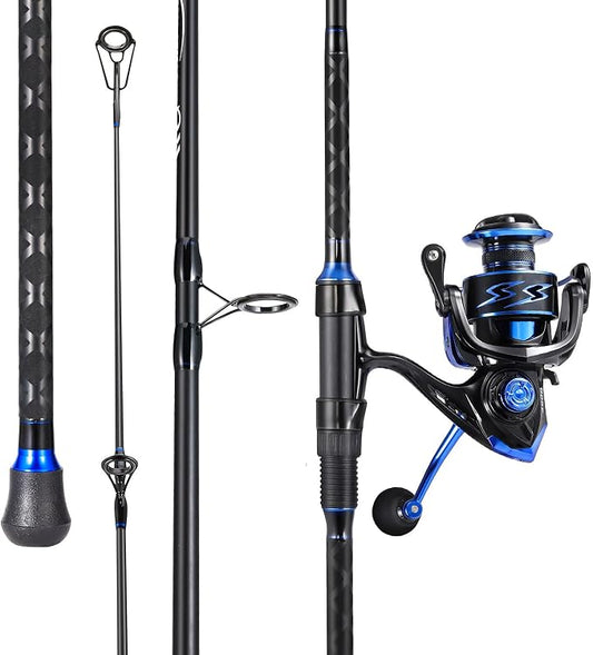 Sougayilang Spinning Reel and 2-Piece Fishing Rod Combo, Durable Graphite & Fiberglass Rod, Split-Grip Cork Handle,Right/Left Handle Position