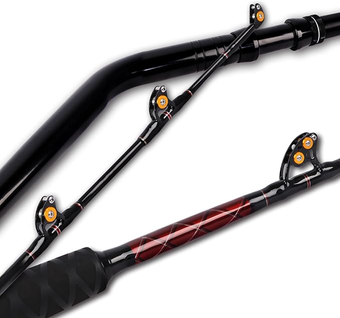 Fiblink Saltwater Fishing Trolling Rod 1-Piece Heavy Duty Roller Rod Big Game Conventional Boat Fishing Pole with Roller Guides (50-80lb/80-120lb/120-200lb)