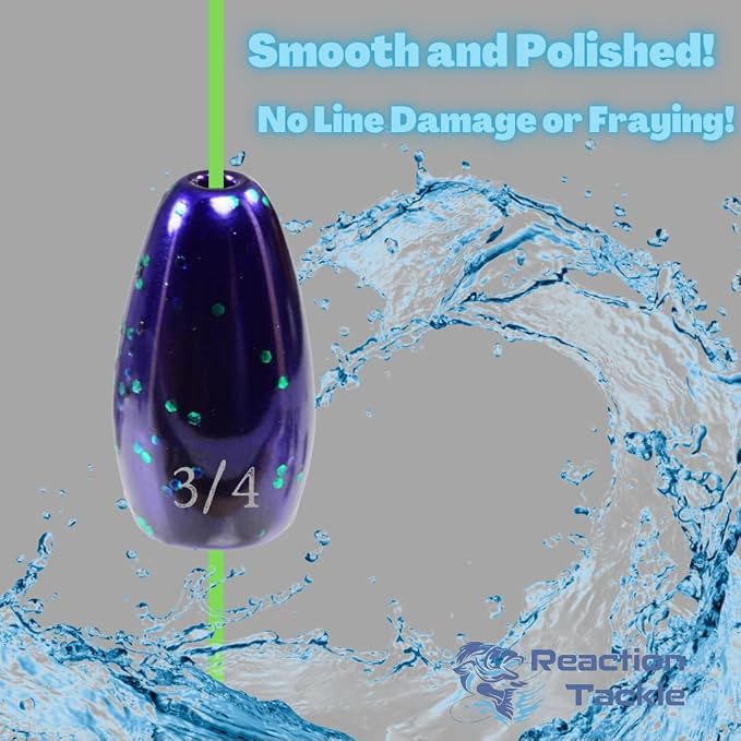 Reaction Tackle Tungsten Flipping Weights for Bass Fishing - Sinkers for Punching Heavy Cover - Fresh & Saltwater - Texas/Carolina Rigs - Size Stamped