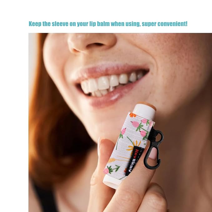 HEYSKAY 3PCS Lipstick Holder Key Chain Lip Balm Holder Keychain Lipstick Holder Lipgloss Lip Balm Elastic Sleeves(Floral Set C)